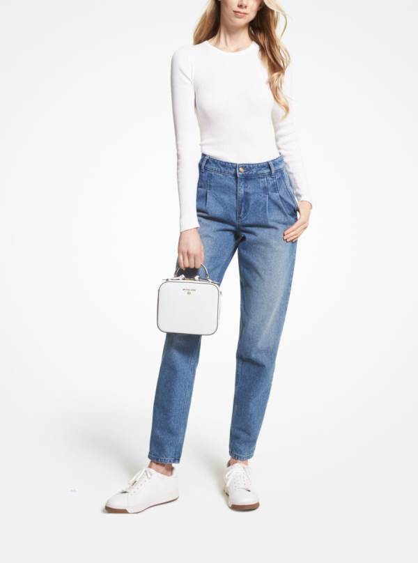 Damske Crossbody Kabelka Michael Kors Jet Set Medium Pebbled Leather Biele - Kabelky Michael Kors Vypredaj | XZQJL-5016